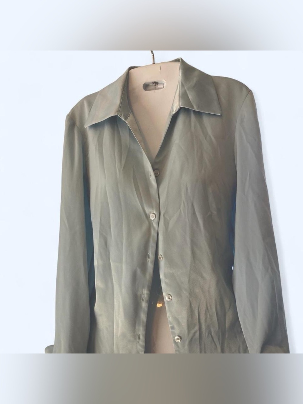 Kasper Light blue button up satin textured blouse 6 - Picture 1 of 4